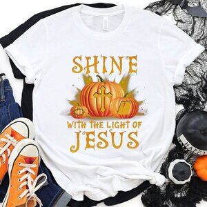 Shine With The Light Of Jesus Fall Pumpkin Faith T-Shirt